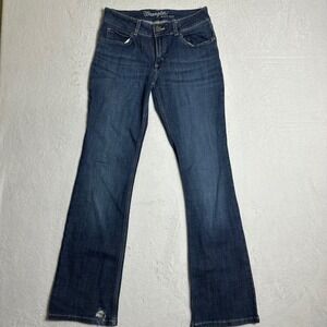 Wrangler Juniors 7 Dark Wash Bootcut Jeans Tall Long Mid Rise Western Boho Retro